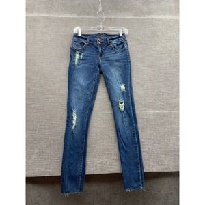 Vanity Skinny Jeans Womens 27 Regular Blue Denim Distressed Raw Hem Low Rise